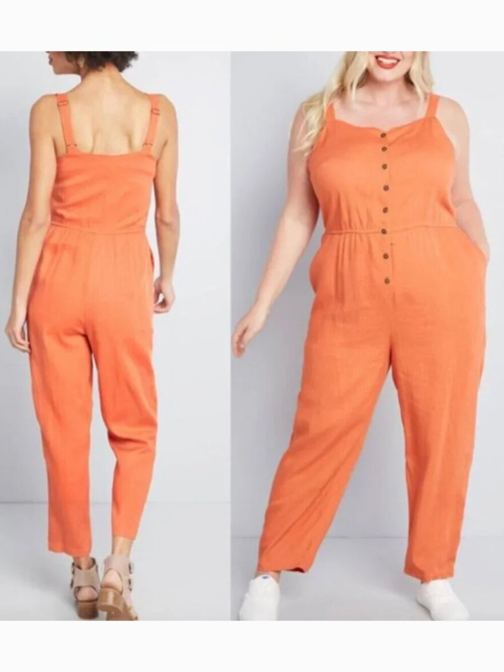 NEW NWT MODCLOTH Plus Size Every Waking Momentum Jumpsuit Orange Sleeveless Crop